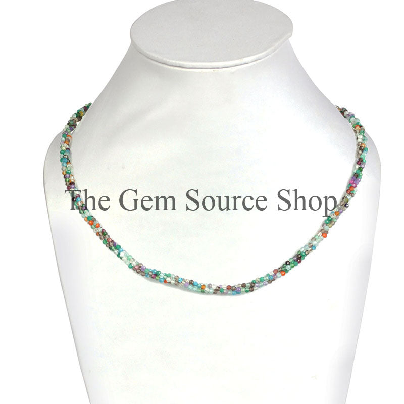 Multi Gemstone Beads Neckalce, Faceted Rondelle Beads Necklace, Gemstone Necklace For Women