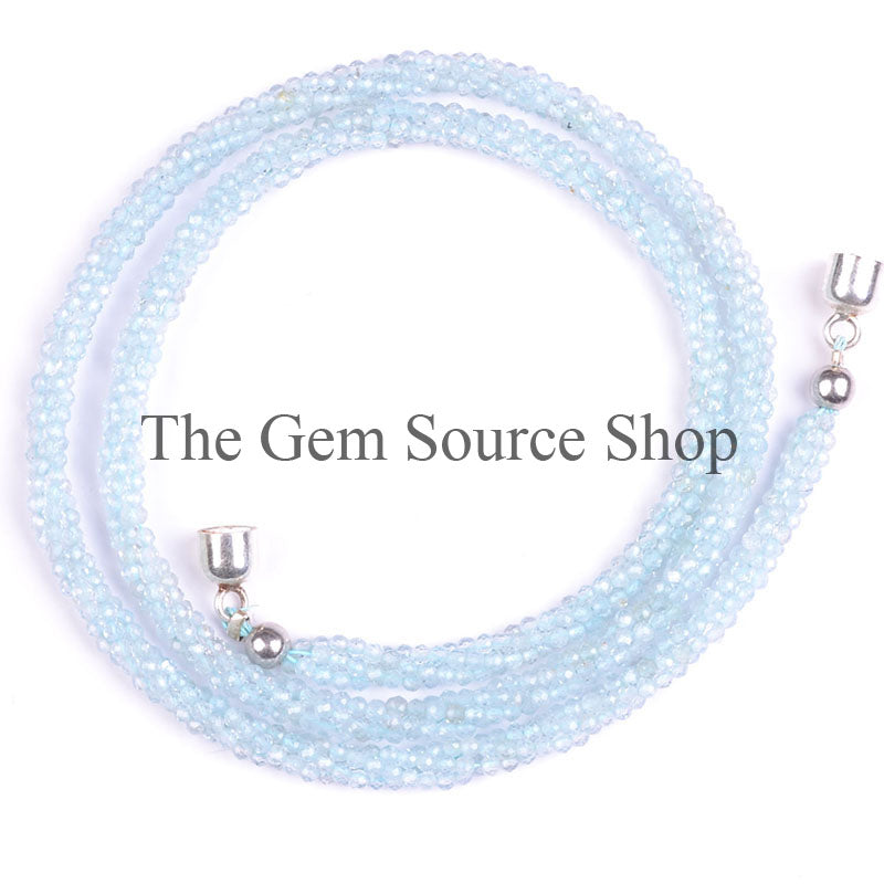 Aquamarine Rondelle Beaded Necklace- Tiny Beads Necklace Summer Collection