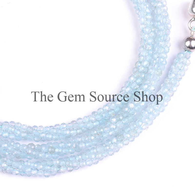 Aquamarine Beads Necklace, Faceted Rondelle Beads Necklace, Aquamarine Gemstone Necklace