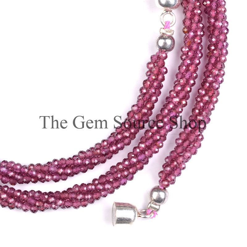 Rhodolite Garnet Beads Necklace, Garnet Faceted Beads Necklace, Garnet Rondelle Beads Necklace, Gemstone Necklace