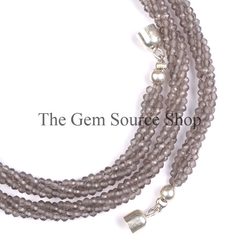Smoky Quartz Beads, Faceted Beads Necklace, Smoky Quartz Rondelle Beads Necklace, Gemstone Jewelry