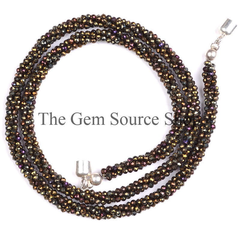 Black Spinel Mystic Faceted Rondelle Beaded Necklace, TGS-0615