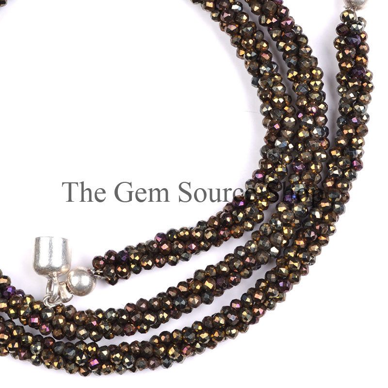 Black Spinel Mystic Faceted Rondelle Beaded Necklace, TGS-0615