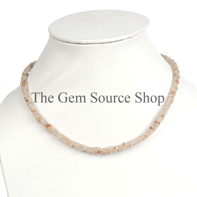Yellow Rutile Faceted Beads Necklace, Beaded Jewelry, TGS-0622