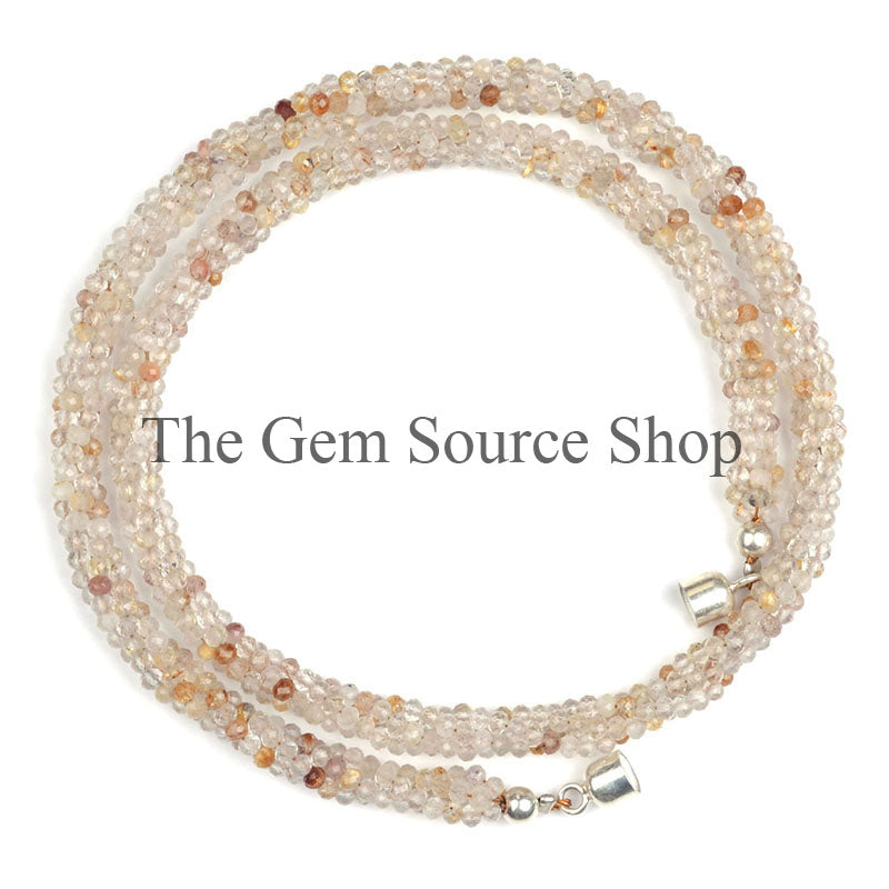 Yellow Rutile Faceted Beads Necklace, Beaded Jewelry, TGS-0622