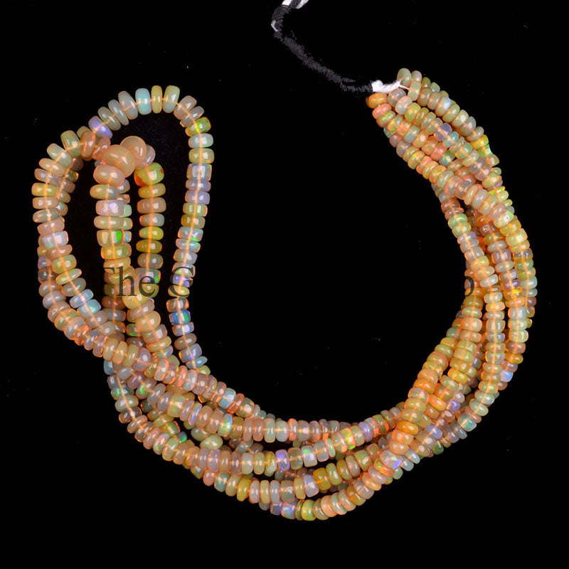Natural Ethiopian Opal Gemstone Smooth Rondelle Beads, TGS-0627