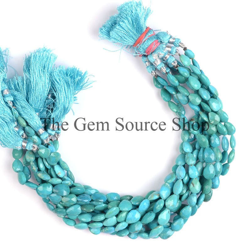 Natural Turquoise Beads, Turquoise Faceted Beads, Turquoise Pear Beads, Straight Drill Pear Beads