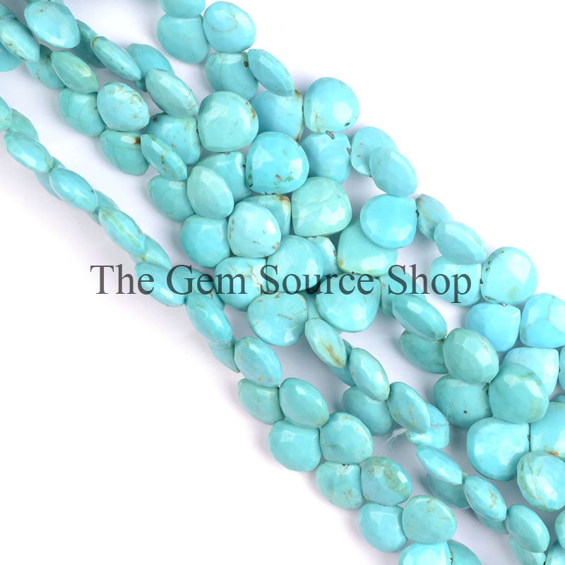 Natural Turquoise Beads, Turquoise Faceted Beads, Turquoise Heart Beads, Side Drill Heart Beads