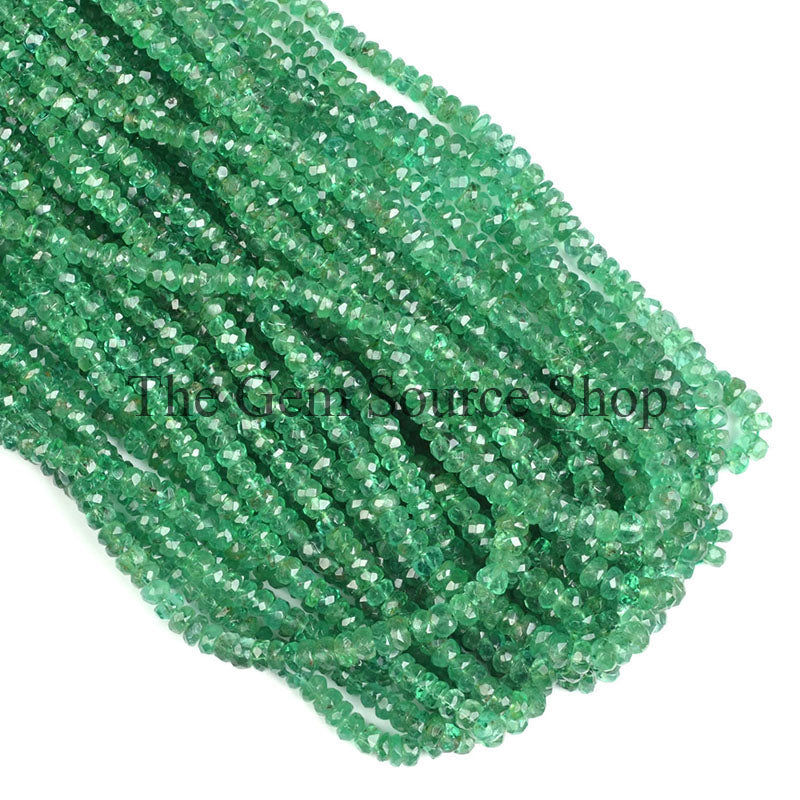 Natural Emerald Beads, Emerald Faceted Beads, Emerald Rondelle Shape Beads, Emerald Gemstone Beads