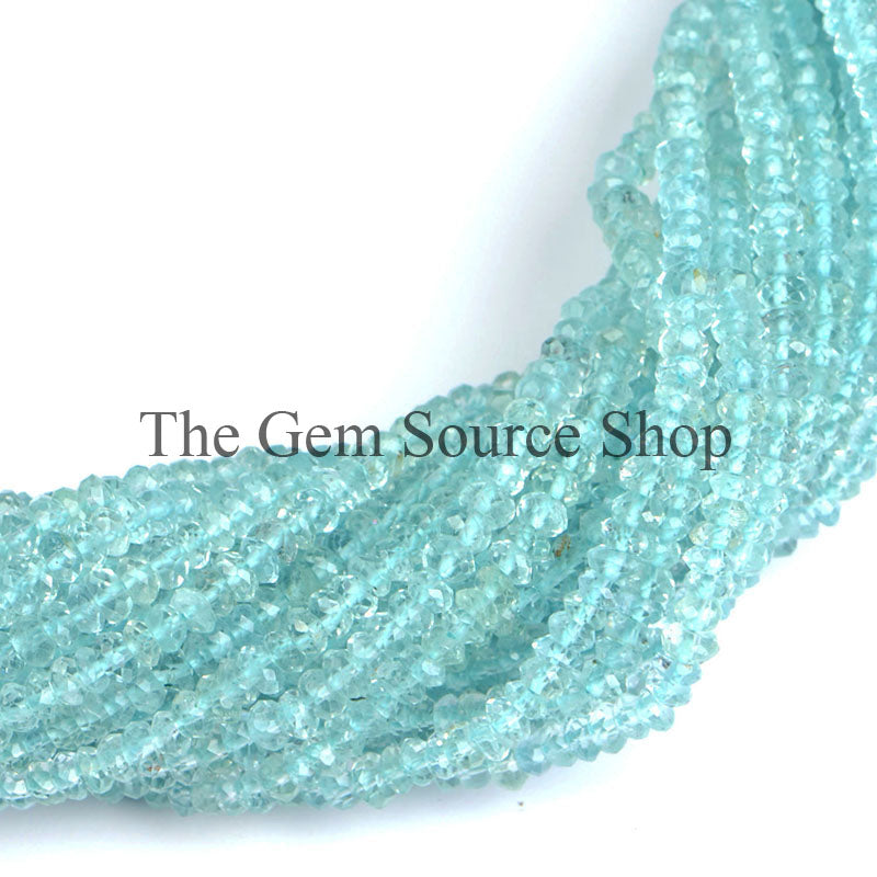 Aquamarine Faceted Rondelle Gemstone Loose Beads,TGS-0727