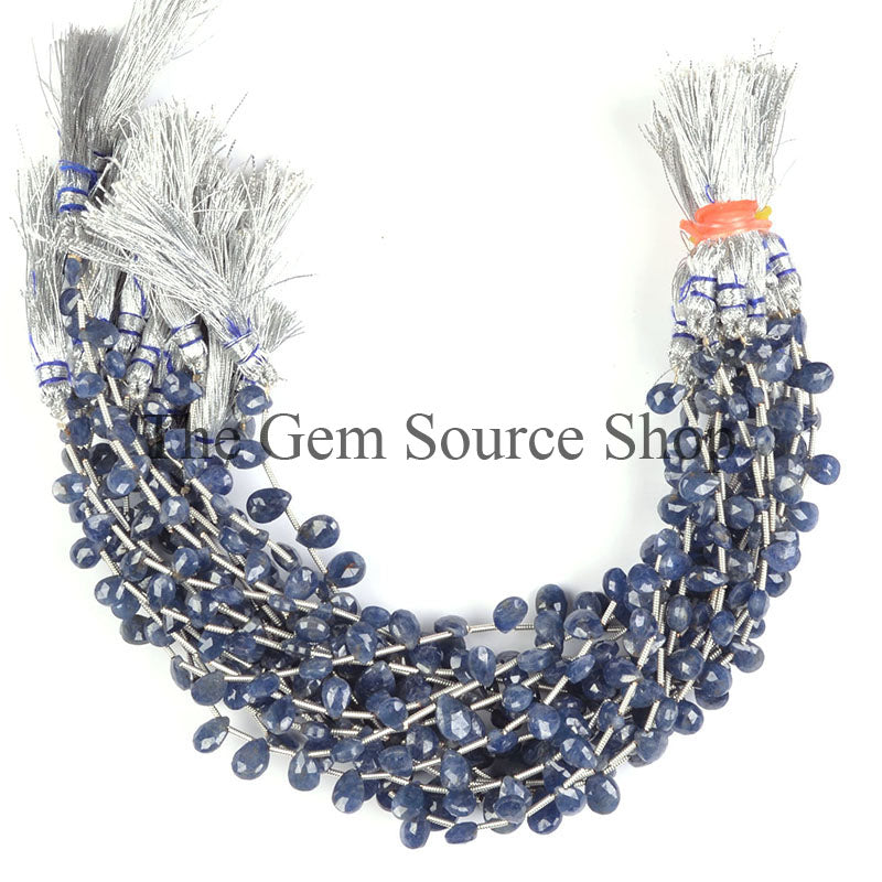Natural Blue Sapphire Beads, Blue Sapphire Faceted Beads,Blue Sapphire Pear Beads, Gemstone Beads