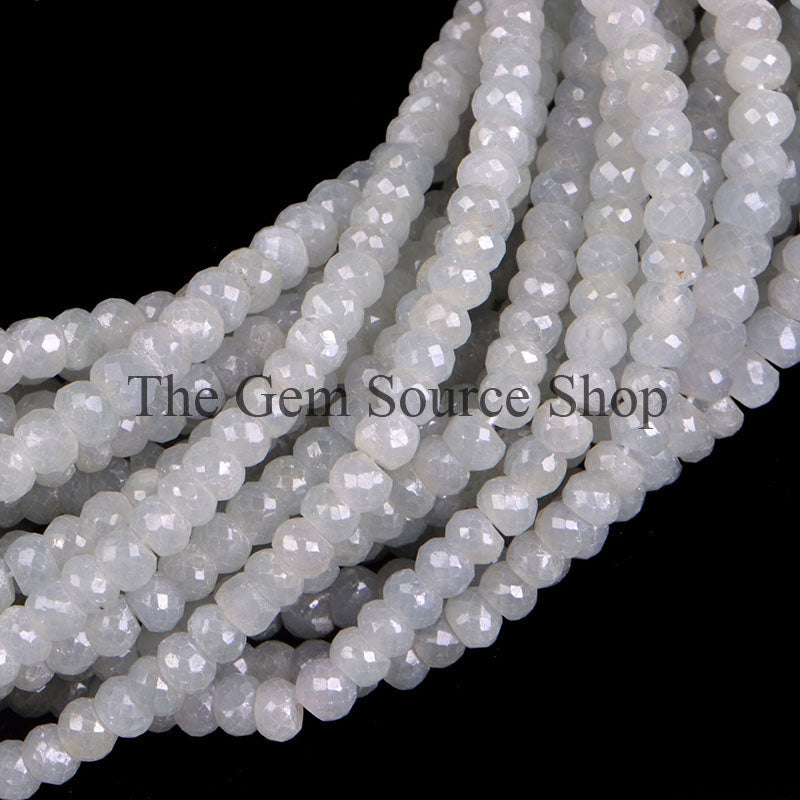 Aqua Sapphire Beads, Aquasapphire Faceted Beads, Rondelle Shape Beads, Wholesale Gemstone Beads