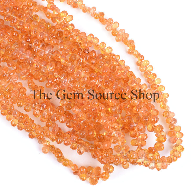 AAA Quality, Orange Sapphire Beads, Sapphire Faceted Beads, Sapphire Drop Shape Beads, Gemstone Beads
