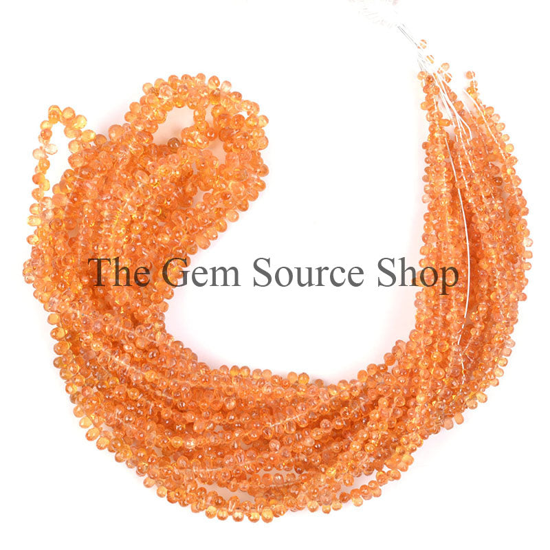 AAA Quality, Orange Sapphire Beads, Sapphire Faceted Beads, Sapphire Drop Shape Beads, Gemstone Beads