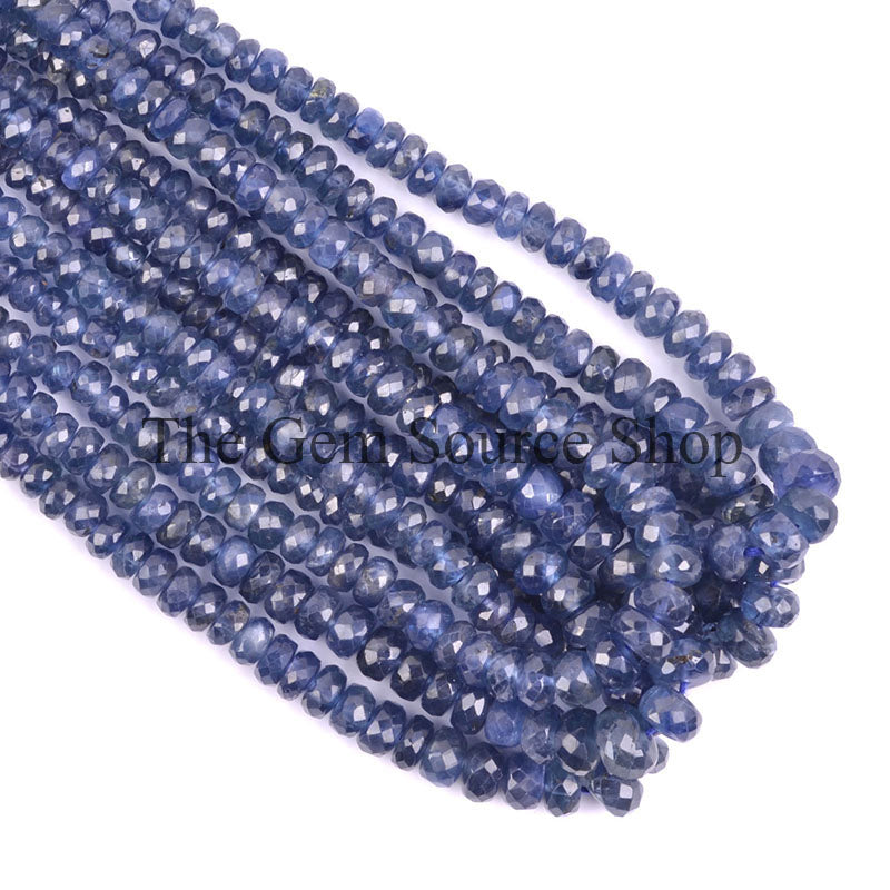 Natural Blue Sapphire Beads, Blue Sapphire Faceted Beads, Blue Sapphire Rondelle Beads, Gemstone Beads