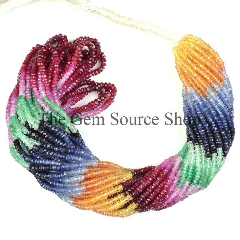 AAA Quality, Multi Precious Gemstone Beads, Faceted Rondelle Beads, Emerald, Ruby, Sapphire Natural Beads