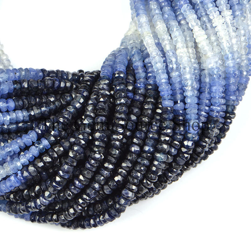 Blue Sapphire Shaded Beads, Blue sapphire Faceted Beads, Sapphire Rondelle Beads, Wholesale Beads