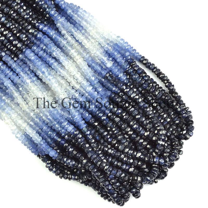 Blue Sapphire Shaded Beads, Blue sapphire Faceted Beads, Sapphire Rondelle Beads, Wholesale Beads