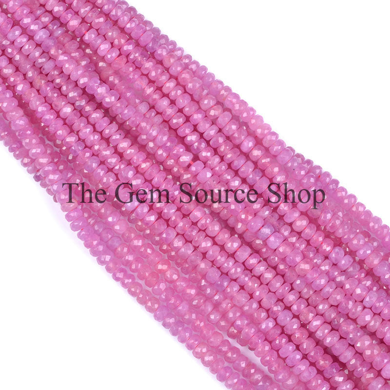 Natural Pink Sapphire Beads, Pink Sapphire Faceted Rondelle Beads, Rondelle Briolette, Beads Manufacturer