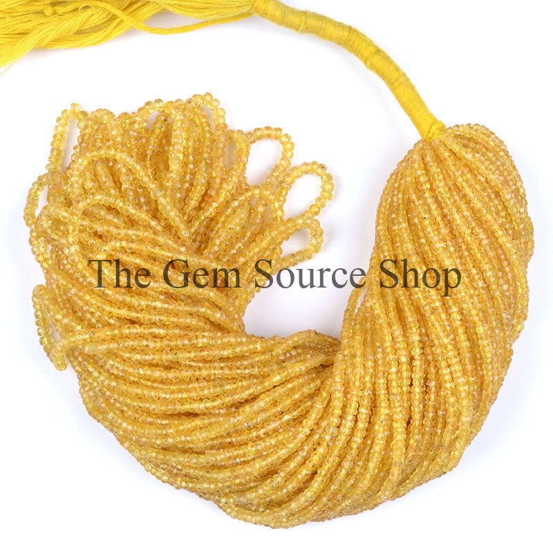 Yellow Sapphire Beads, Yellow Sapphire Faceted Beads, Rondelle Shape Beads, Yellow Sapphire Gemstone Beads
