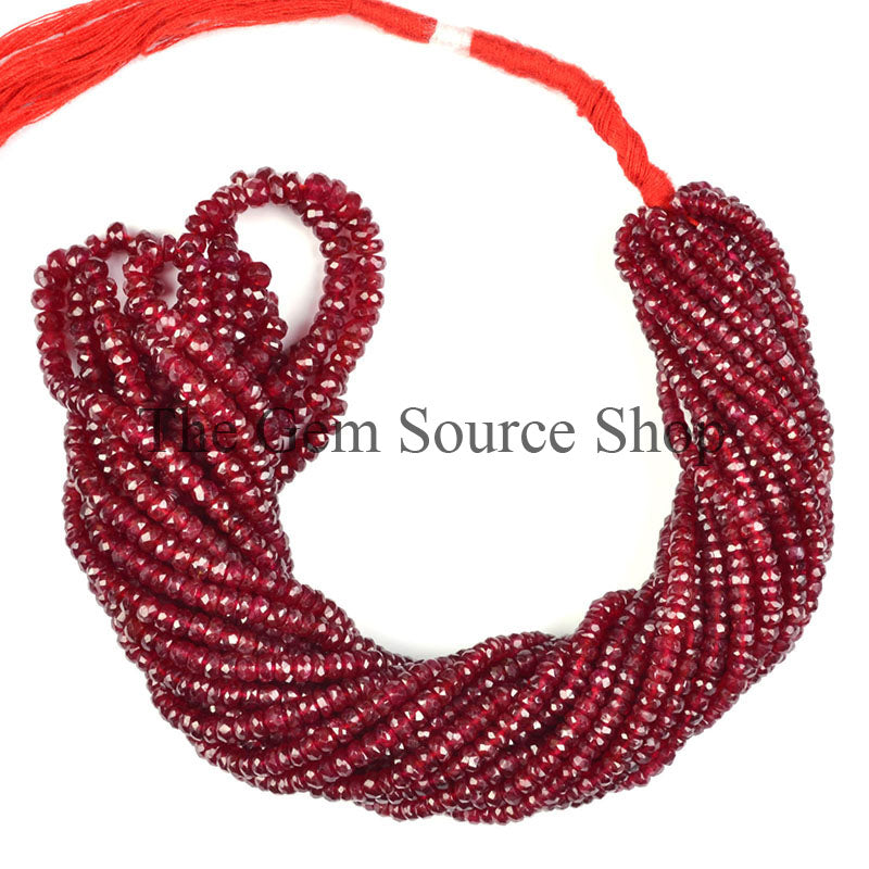 AAA Quality, Natural Longido Ruby Beads, Ruby Faceted Beads, Ruby Rondelle Shape Beads, Wholesale Beads