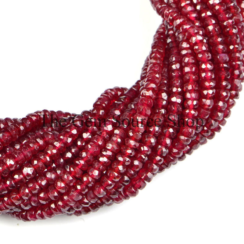 AAA Quality, Natural Longido Ruby Beads, Ruby Faceted Beads, Ruby Rondelle Shape Beads, Wholesale Beads