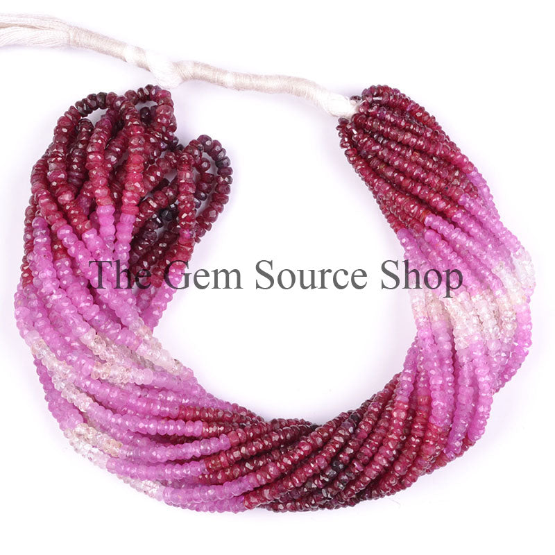 Ruby Shaded Beads, Ruby Faceted Beads, Ruby Rondelle Shape Beads, Shaded Ruby Gemstone Beads