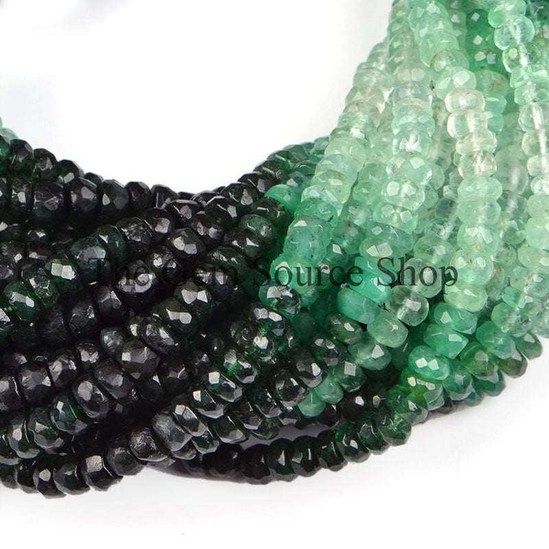 Shaded Emerald Beads, Emerald Rondelle Beads, Emerald Faceted Beads, Emerald Gemstone Beads