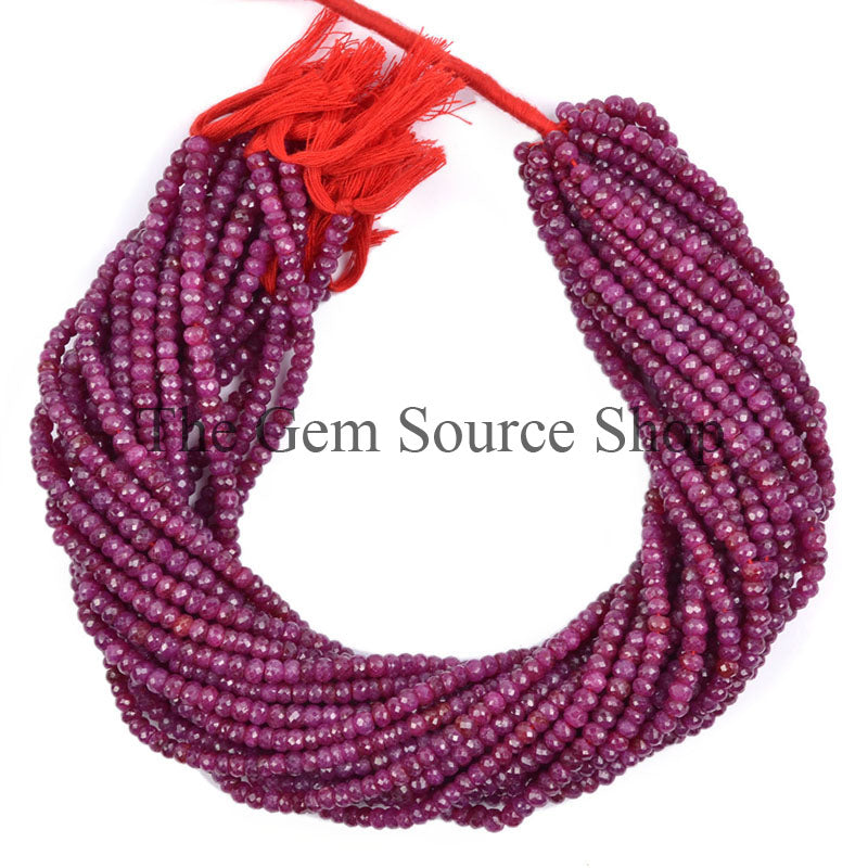 Ruby Beads, Ruby Rondelle Beads, Ruby Faceted Beads, Ruby Gemstone Beads