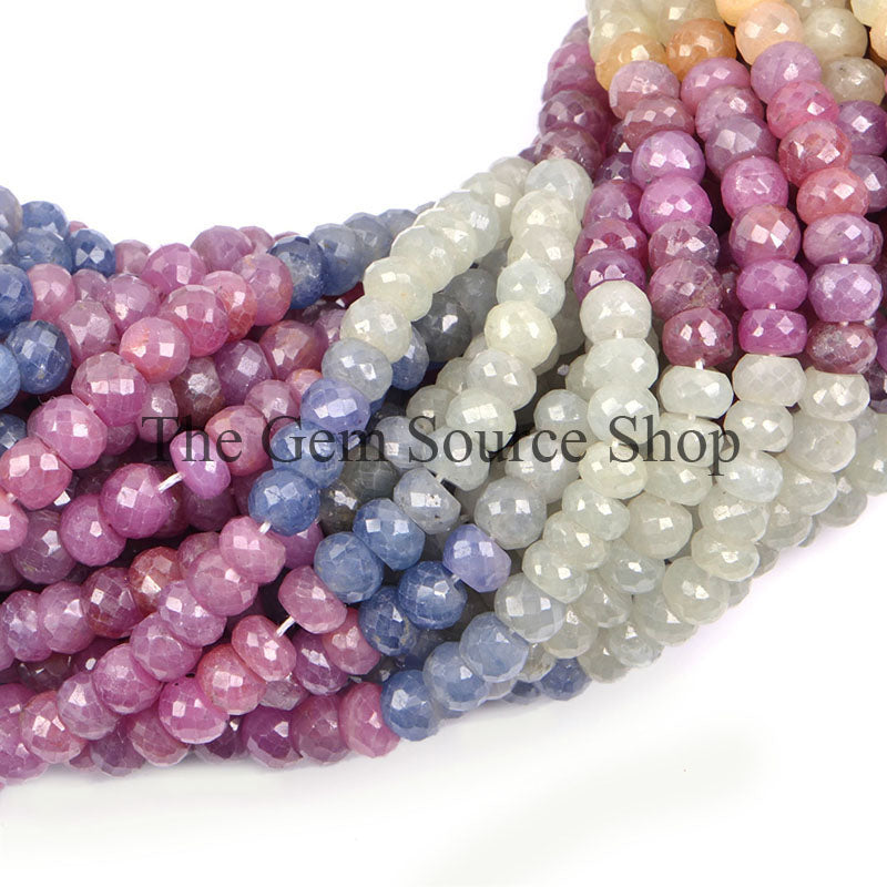 Multi Sapphire Beads, Multi Sapphire Rondelle Beads, Multi Sapphire Faceted Beads, Multi Sapphire Gemstone Beads