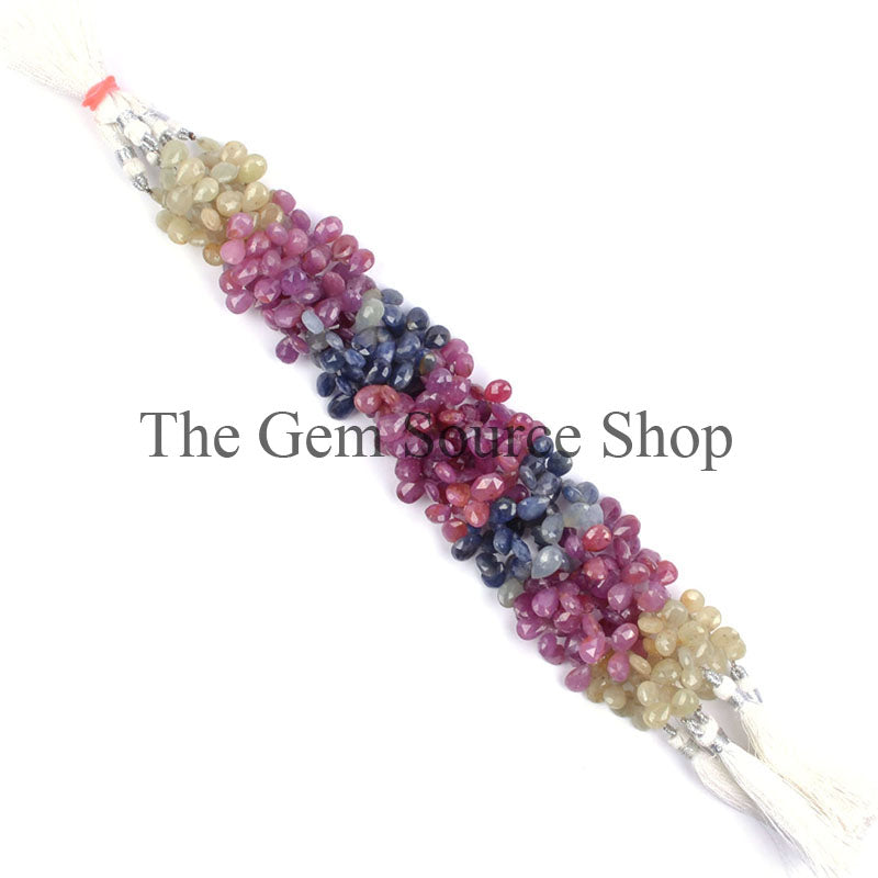 Multi Sapphire Beads, Multi Sapphire Pear Shape Beads, Multi Sapphire Faceted Beads, Multi Sapphire Gemstone Beads