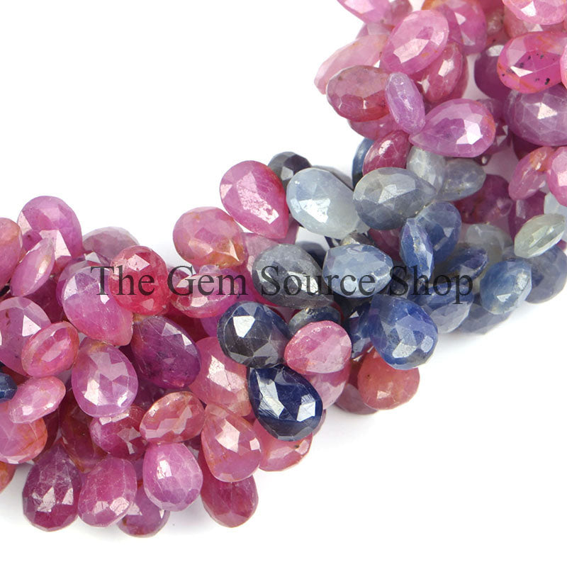 Multi Sapphire Beads, Multi Sapphire Pear Shape Beads, Multi Sapphire Faceted Beads, Multi Sapphire Gemstone Beads