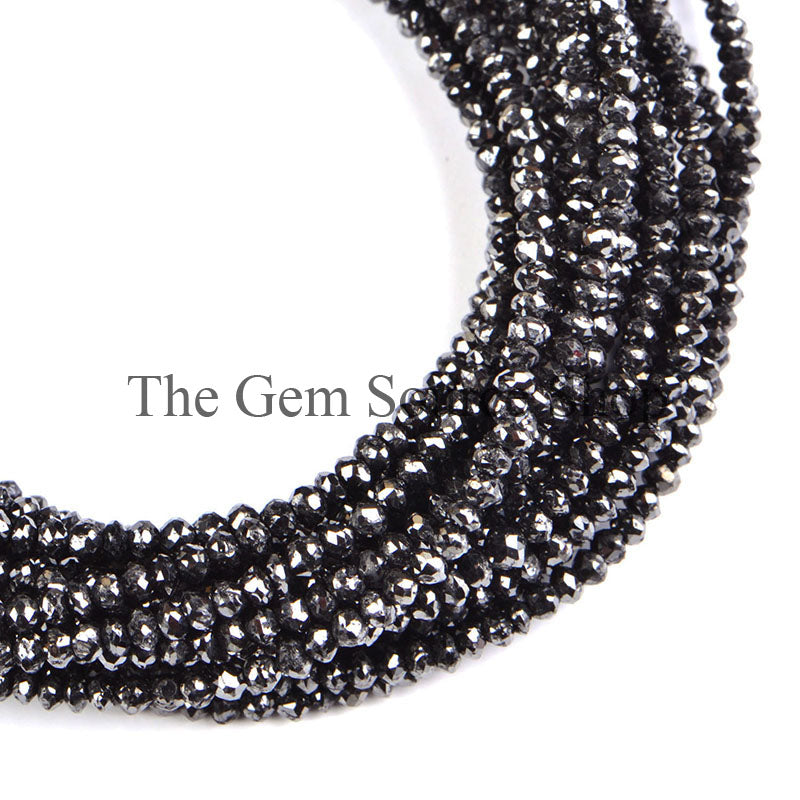 AAA, Quality, Natural Black Diamond Beads, Diamond Faceted Beads, Diamond Rondelle Shape Beads