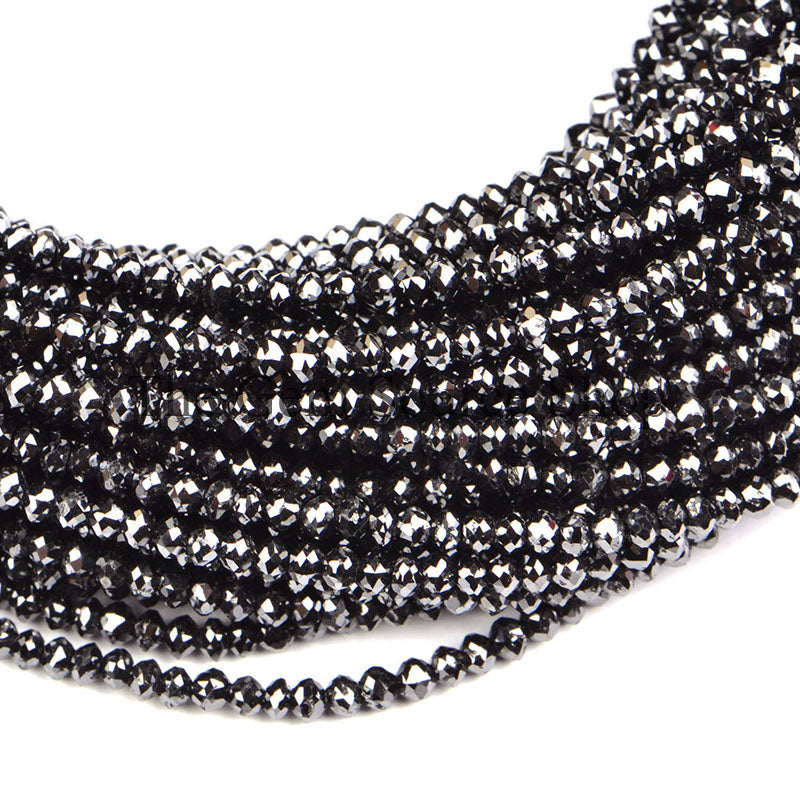 Natural Black Diamond Beads, Diamond Faceted Rondelle Beads, Diamond Beads For Jewelry
