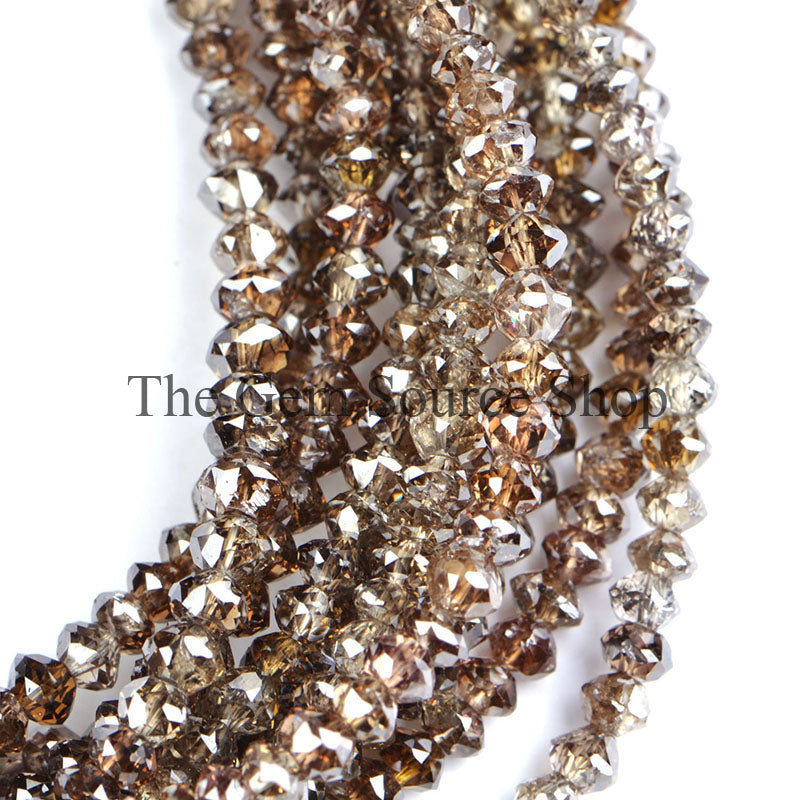AAA Quality, Natural Light Brown Diamond Beads, Diamond Faceted Beads, Diamond Rondelle Beads, Whole Beads