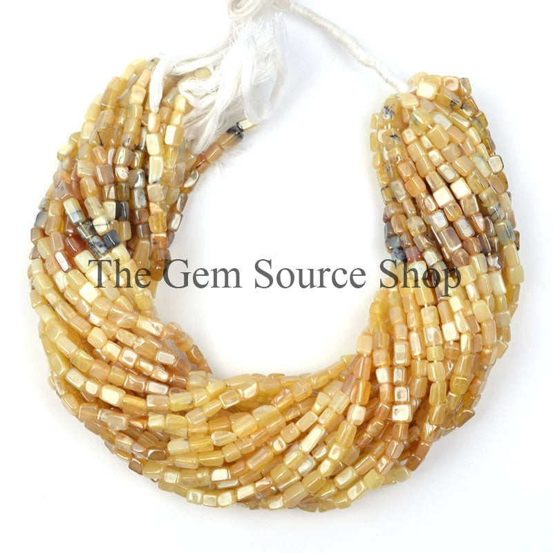 Yellow Opal Beads, Plain Long Square Beads, Smooth Brick Shape Beads, Silver Wash Coated Beads