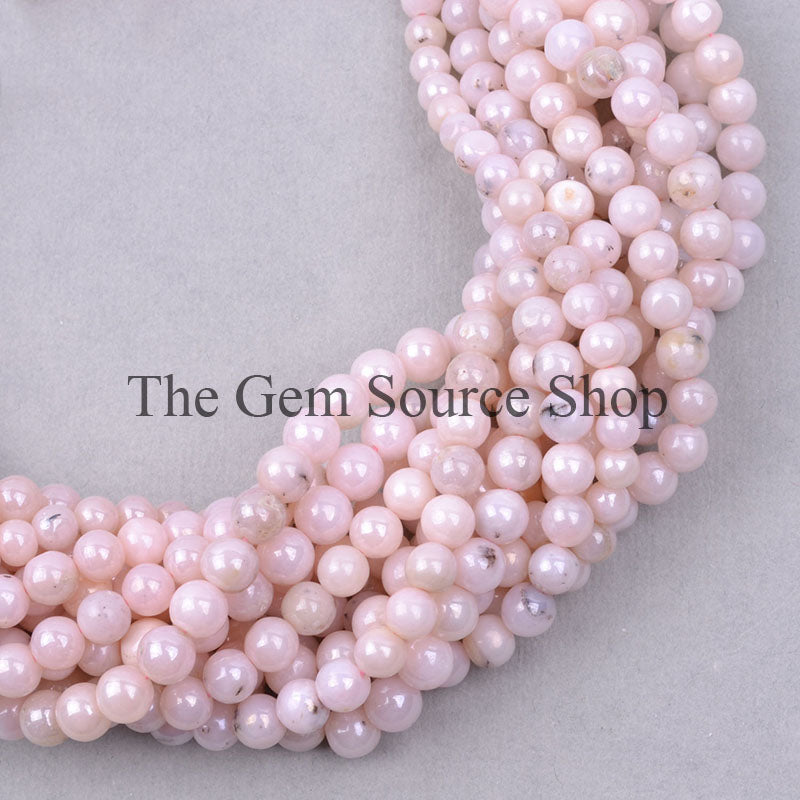 Natural Pink Opal Beads, Smooth Round Shape Beads, Plain Pink Opal Gemstone Beads
