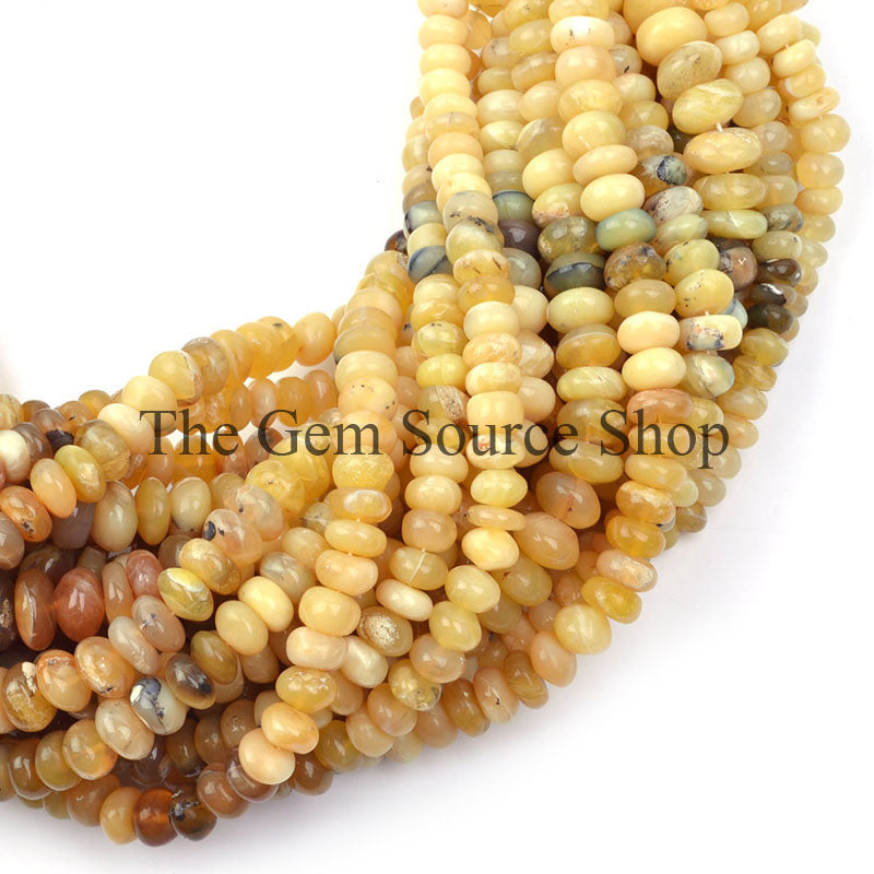 Yellow Opal Beads, Opal Smooth Rondelle Beads, Plain Yellow Opal Beads, Beads For Jewelry