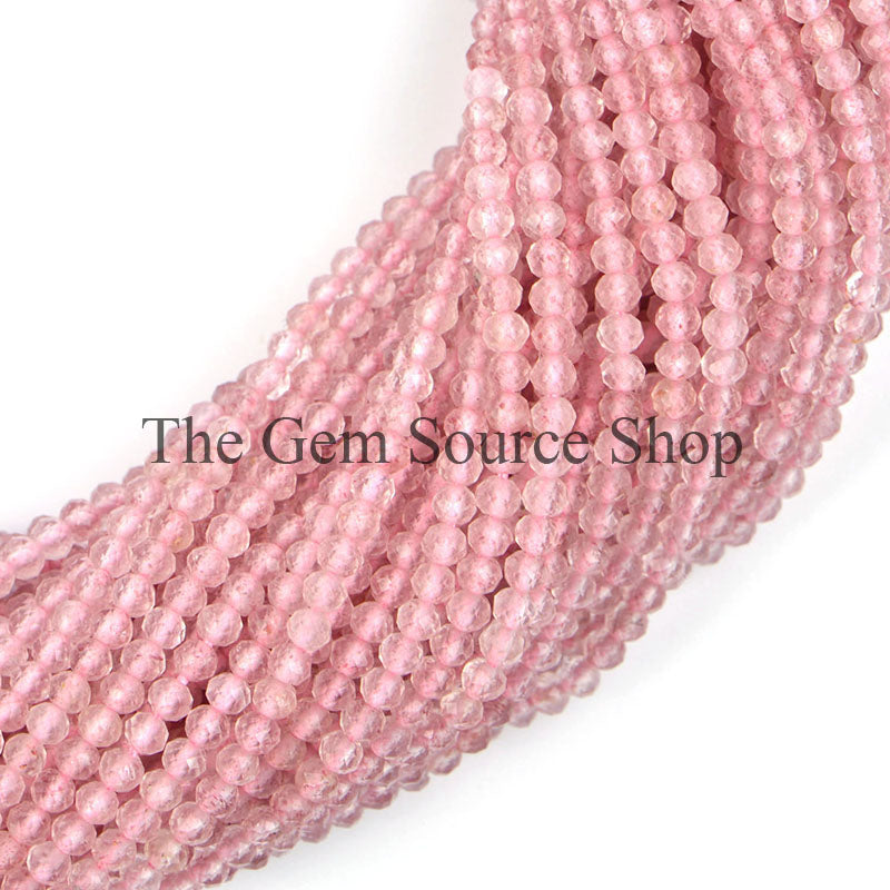 Strawberry Quartz Faceted Beads, Strawberry Quartz Rondelle Beads, Strawberry Quartz Beads