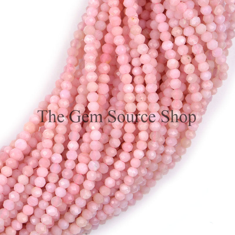 Pink Opal Beads, Pink Opal Faceted Beads, Pink Opal Rondelle Beads, Pink Opal Gemstone Beads