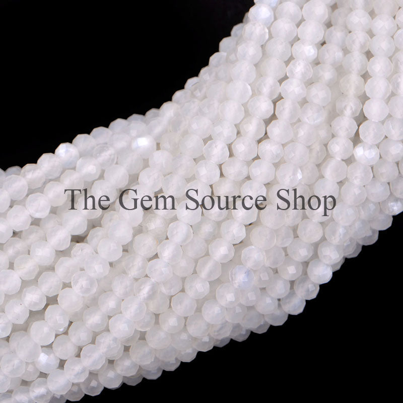 White Moonstone Beads, Moonstone Faceted Beads, Moonstone Rondelle Beads, Faceted Rondelle Beads