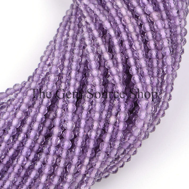 2.6-2.8mm-13" Pink Amethyst Faceted Rondelle Shape Gemstone Craft Beads Strand for Jewelry