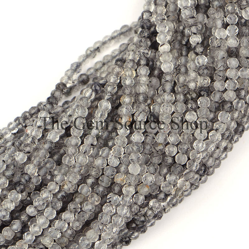 Black Rutile Faceted Beads, Black Rutile Rondelle Beads, Wholesale Gemstone Beads, AAA Quality