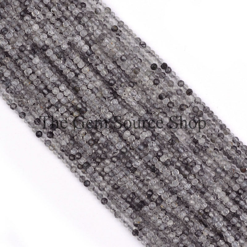 Black Rutile Faceted Beads, Black Rutile Rondelle Beads, Wholesale Gemstone Beads, AAA Quality