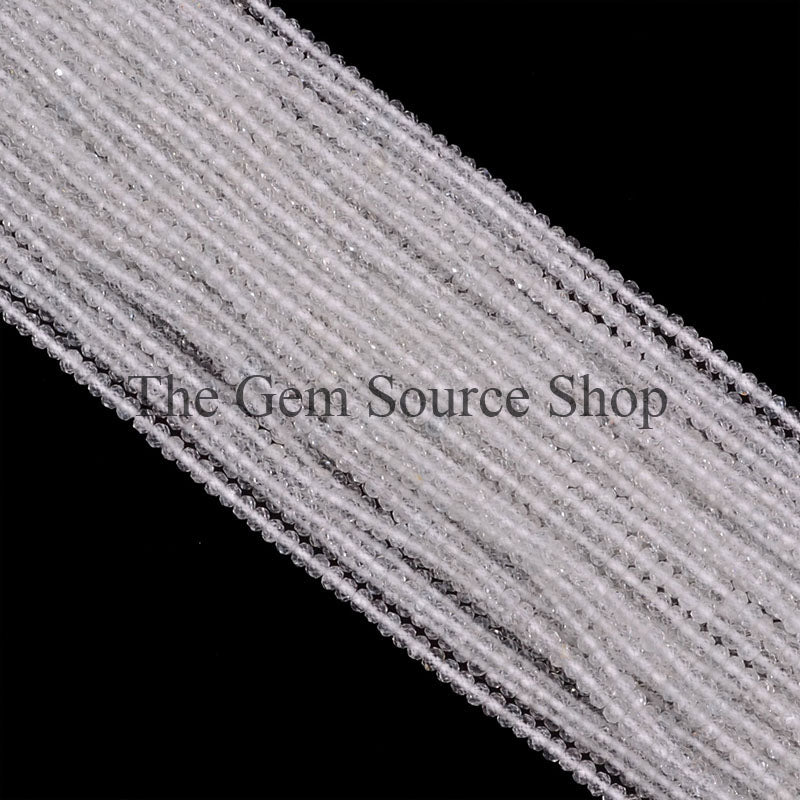 2.75-3mm-12" White Topaz Faceted Rondelle Gemstone Craft Beads Strand for Jewelry