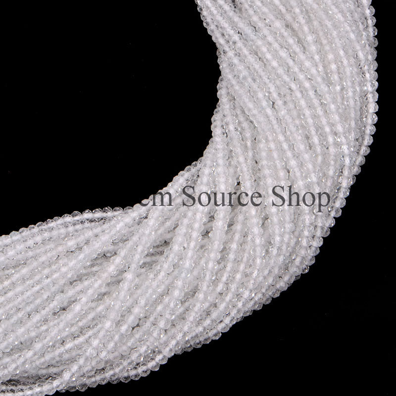 2.75-3mm-12" White Topaz Faceted Rondelle Gemstone Craft Beads Strand for Jewelry