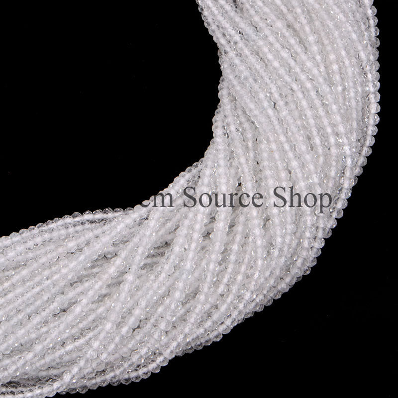 White Topaz Beads, White Topaz Faceted Beads, White Topaz Rondelle Beads, Wholesale Gemstone Beads