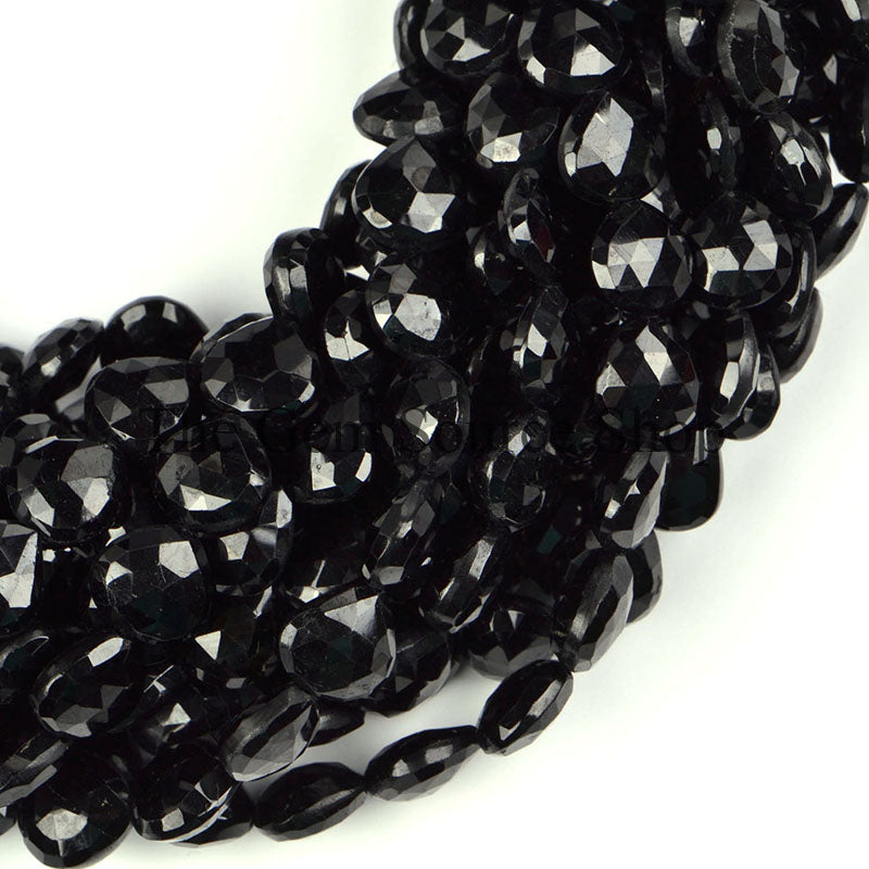 7.5-9mm-16" Black Tourmaline Faceted Heart Shape Gemstone Craft Beads Strand for Jewelry
