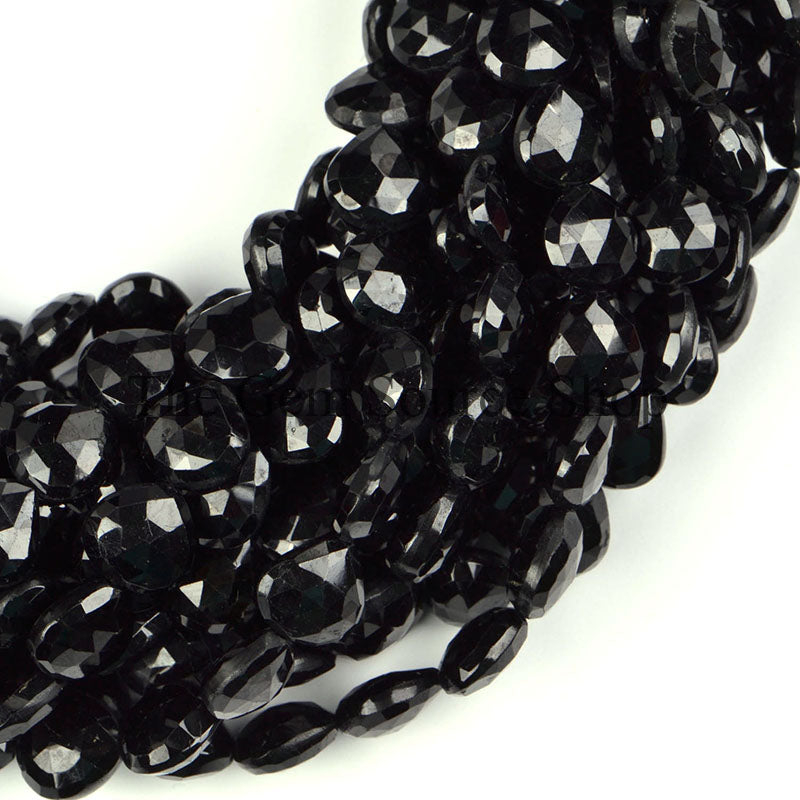 AAA Quality, Black Tourmaline Beads, Faceted Heart Beads, Straight Drill Heart Beads, Tourmaline Gemstone Beads