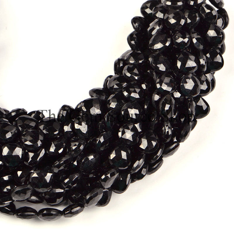 7.5-9mm-16" Black Tourmaline Faceted Heart Shape Gemstone Craft Beads Strand for Jewelry